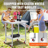 Stainless Steel Work Table with Wheels 24 x 30 Prep Table with casters Heavy Duty Work Table for Commercial Kitchen Restaurant Business (24 x 30 x 33.8 Inch)