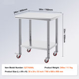 Stainless Steel Work Table with Wheels 24 x 30 Prep Table with casters Heavy Duty Work Table for Commercial Kitchen Restaurant Business (24 x 30 x 33.8 Inch)