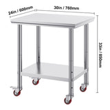 Stainless Steel Work Table with Wheels 24 x 30 Prep Table with casters Heavy Duty Work Table for Commercial Kitchen Restaurant Business (24 x 30 x 33.8 Inch)