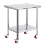 Stainless Steel Work Table with Wheels 24 x 30 Prep Table with casters Heavy Duty Work Table for Commercial Kitchen Restaurant Business (24 x 30 x 33.8 Inch)