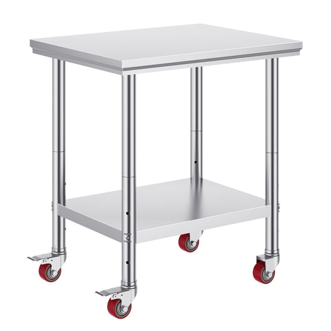 Stainless Steel Work Table with Wheels 24 x 30 Prep Table with casters Heavy Duty Work Table for Commercial Kitchen Restaurant Business (24 x 30 x 33.8 Inch)
