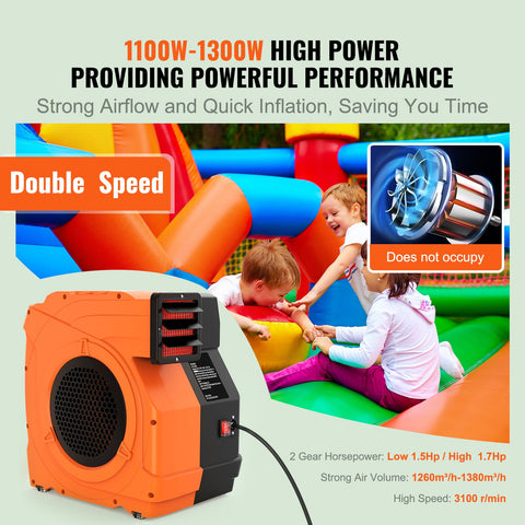 Inflatable Blower, 1100W, 1.5 & 1.7 HP Bounce House Blower, Pump Commercial Air Blower for Inflatables, 3100 RPM Bouncy Castle Electric Fan for Bounce House, Waterslides, Tested to UL Standards