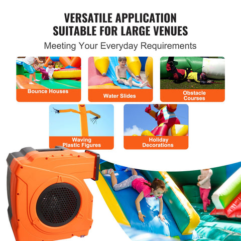 Inflatable Blower, 1100W, 1.5 & 1.7 HP Bounce House Blower, Pump Commercial Air Blower for Inflatables, 3100 RPM Bouncy Castle Electric Fan for Bounce House, Waterslides, Tested to UL Standards