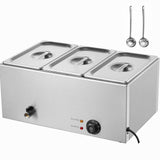 3-Pan Commercial Food Warmer, 16.5L Electric Steam Table, 1200W Professional Countertop Stainless Steel Buffet Bain Marie with 30 - 85℃ Temp Control for Catering and Restaurants, Silver