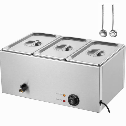 3-Pan Commercial Food Warmer, 16.5L Electric Steam Table, 1200W Professional Countertop Stainless Steel Buffet Bain Marie with 30 - 85℃ Temp Control for Catering and Restaurants, Silver