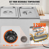 3-Pan Commercial Food Warmer, 16.5L Electric Steam Table, 1200W Professional Countertop Stainless Steel Buffet Bain Marie with 30 - 85℃ Temp Control for Catering and Restaurants, Silver