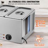 3-Pan Commercial Food Warmer, 16.5L Electric Steam Table, 1200W Professional Countertop Stainless Steel Buffet Bain Marie with 30 - 85℃ Temp Control for Catering and Restaurants, Silver