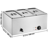 3-Pan Commercial Food Warmer, 16.5L Electric Steam Table, 1200W Professional Countertop Stainless Steel Buffet Bain Marie with 30 - 85℃ Temp Control for Catering and Restaurants, Silver