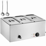 3-Pan Commercial Food Warmer, 16.5L Electric Steam Table, 1200W Professional Countertop Stainless Steel Buffet Bain Marie with 30 - 85℃ Temp Control for Catering and Restaurants, Silver
