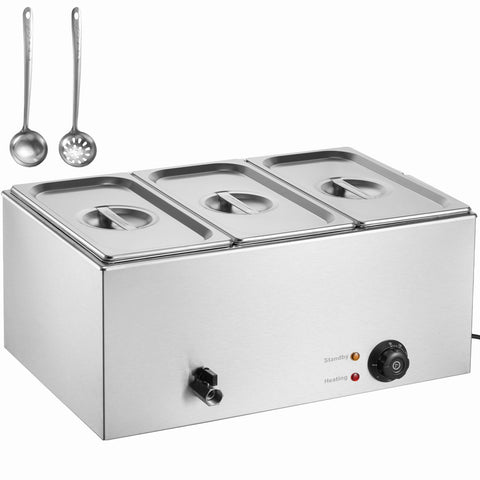 3-Pan Commercial Food Warmer, 16.5L Electric Steam Table, 1200W Professional Countertop Stainless Steel Buffet Bain Marie with 30 - 85℃ Temp Control for Catering and Restaurants, Silver