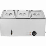 3-Pan Commercial Food Warmer, 16.5L Electric Steam Table, 1200W Professional Countertop Stainless Steel Buffet Bain Marie with 30 - 85℃ Temp Control for Catering and Restaurants, Silver