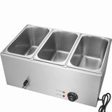 3-Pan Commercial Food Warmer, 16.5L Electric Steam Table, 1200W Professional Countertop Stainless Steel Buffet Bain Marie with 30 - 85℃ Temp Control for Catering and Restaurants, Silver
