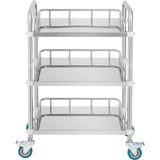 Lab Rolling Cart, 3-Shelf Stainless Steel Rolling Cart, Lab Serving Cart with Swivel Casters, Dental Utility Cart for Clinic, Lab, Hospital, Salon, 26.38"x15.55"x34.13"