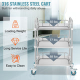 Lab Rolling Cart, 3-Shelf Stainless Steel Rolling Cart, Lab Serving Cart with Swivel Casters, Dental Utility Cart for Clinic, Lab, Hospital, Salon, 26.38"x15.55"x34.13"