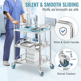 Lab Rolling Cart, 3-Shelf Stainless Steel Rolling Cart, Lab Serving Cart with Swivel Casters, Dental Utility Cart for Clinic, Lab, Hospital, Salon, 26.38"x15.55"x34.13"