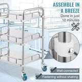 Lab Rolling Cart, 3-Shelf Stainless Steel Rolling Cart, Lab Serving Cart with Swivel Casters, Dental Utility Cart for Clinic, Lab, Hospital, Salon, 26.38"x15.55"x34.13"