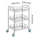 Lab Rolling Cart, 3-Shelf Stainless Steel Rolling Cart, Lab Serving Cart with Swivel Casters, Dental Utility Cart for Clinic, Lab, Hospital, Salon, 26.38"x15.55"x34.13"