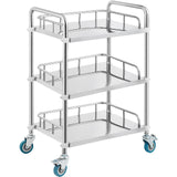 Lab Rolling Cart, 3-Shelf Stainless Steel Rolling Cart, Lab Serving Cart with Swivel Casters, Dental Utility Cart for Clinic, Lab, Hospital, Salon, 26.38"x15.55"x34.13"