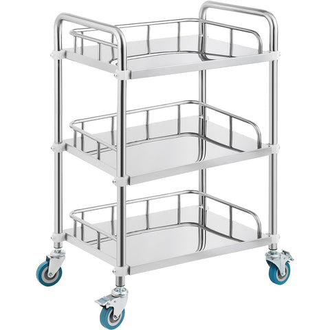 Lab Rolling Cart, 3-Shelf Stainless Steel Rolling Cart, Lab Serving Cart with Swivel Casters, Dental Utility Cart for Clinic, Lab, Hospital, Salon, 26.38"x15.55"x34.13"