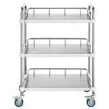Lab Rolling Cart, 3-Shelf Stainless Steel Rolling Cart, Lab Serving Cart with Swivel Casters, Dental Utility Cart for Clinic, Lab, Hospital, Salon, 26.38"x15.55"x34.13"