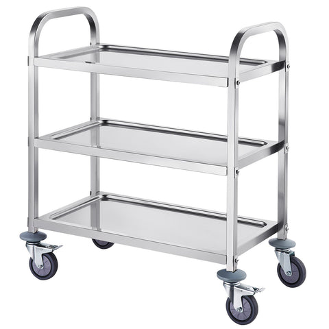 VEVOR Stainless Steel Cart, 3 Layers Lab Utility Cart 181 kg Weight Capacity, Medical Cart with Lockable Universal Wheels, for Lab, Clinic, Kitchen, Salon
