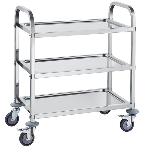 VEVOR Stainless Steel Cart, 3 Layers Lab Utility Cart 181 kg Weight Capacity, Medical Cart with Lockable Universal Wheels, for Lab, Clinic, Kitchen, Salon
