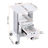 2 Tiers Lab Carts Mobile Medical Cart with 1 Drawer & 1 Top Tray White