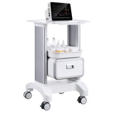 2 Tiers Lab Carts Mobile Medical Cart with 1 Drawer & 1 Top Tray White