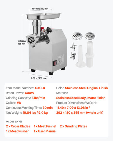 Commercial Electric Meat Grinder 4.5 Lbs/Min Sausage Stuffer Maker Kitchen