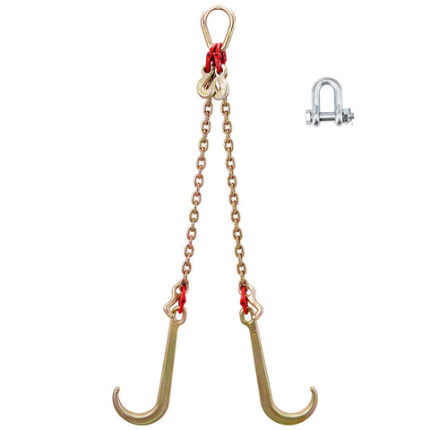 V Bridle Chain, 5/16 in x 2 ft Bridle Tow Chain, Grade 80 V-Bridle Transport Chain, 9260 Lbs Break Strength with TJ Hooks and Crab Hooks, Heavy Duty Pear Link Connector and Chain Shorteners