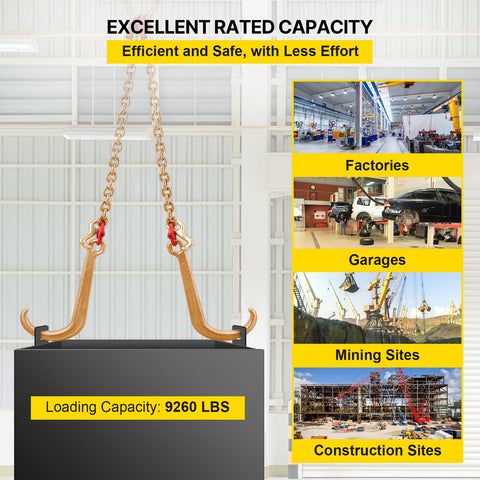 V Bridle Chain, 5/16 in x 2 ft Bridle Tow Chain, Grade 80 V-Bridle Transport Chain, 9260 Lbs Break Strength with TJ Hooks and Crab Hooks, Heavy Duty Pear Link Connector and Chain Shorteners