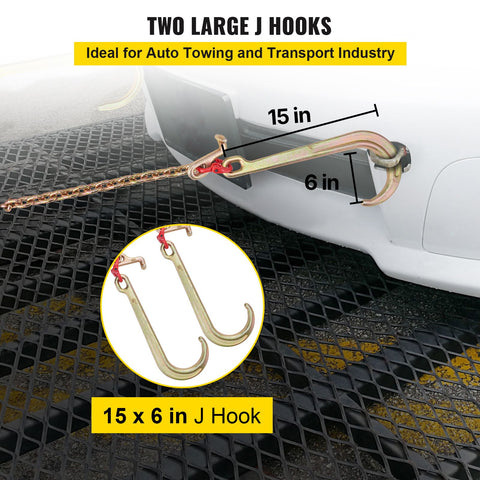 V Bridle Chain, 5/16 in x 2 ft Bridle Tow Chain, Grade 80 V-Bridle Transport Chain, 9260 Lbs Break Strength with TJ Hooks and Crab Hooks, Heavy Duty Pear Link Connector and Chain Shorteners