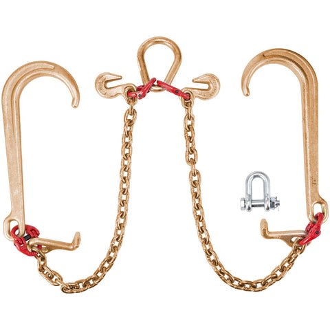 V Bridle Chain, 5/16 in x 2 ft Bridle Tow Chain, Grade 80 V-Bridle Transport Chain, 9260 Lbs Break Strength with TJ Hooks and Crab Hooks, Heavy Duty Pear Link Connector and Chain Shorteners
