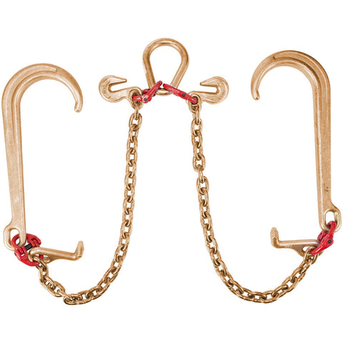 V Bridle Chain, 5/16 in x 2 ft Bridle Tow Chain, Grade 80 V-Bridle Transport Chain, 9260 Lbs Break Strength with TJ Hooks and Crab Hooks, Heavy Duty Pear Link Connector and Chain Shorteners