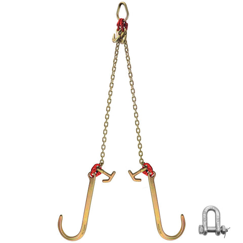 V Bridle Chain, 5/16 in x 2 ft Tow Chain Bridle, Grade 80 V-Bridle Transport Chain, 9260 Lbs Break Strength with TJ Hooks & Grab Hooks, Heavy Duty Pear Link Connector and Chain Shorteners