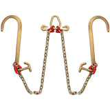 V Bridle Chain, 5/16 in x 2 ft Tow Chain Bridle, Grade 80 V-Bridle Transport Chain, 9260 Lbs Break Strength with TJ Hooks & Grab Hooks, Heavy Duty Pear Link Connector and Chain Shorteners