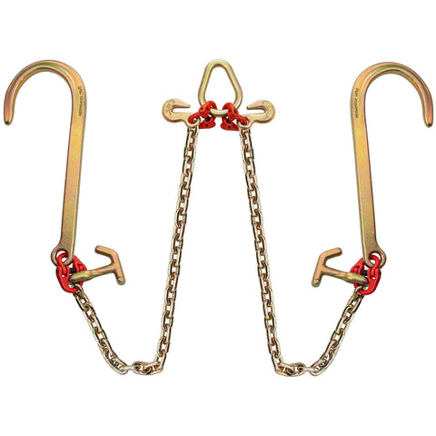 V Bridle Chain, 5/16 in x 2 ft Tow Chain Bridle, Grade 80 V-Bridle Transport Chain, 9260 Lbs Break Strength with TJ Hooks & Grab Hooks, Heavy Duty Pear Link Connector and Chain Shorteners
