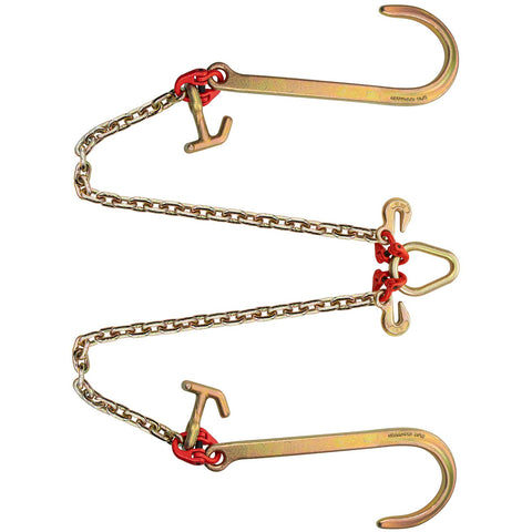 V Bridle Chain, 5/16 in x 2 ft Tow Chain Bridle, Grade 80 V-Bridle Transport Chain, 9260 Lbs Break Strength with TJ Hooks & Grab Hooks, Heavy Duty Pear Link Connector and Chain Shorteners