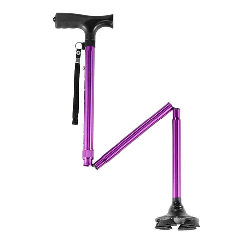 Walking Cane Folding Walking Stick 8-Level Height 4-Pronged Pivoting Base