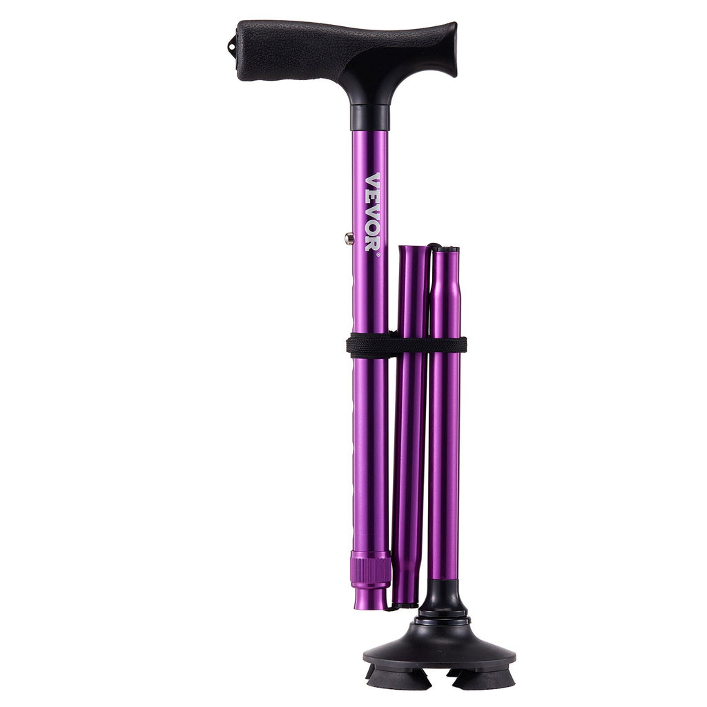 Walking Cane Folding Walking Stick 8-Level Height 4-Pronged Pivoting Base