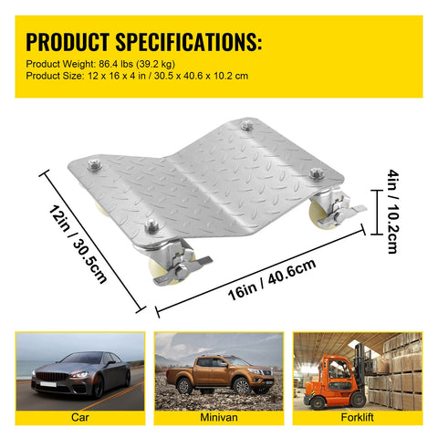 2 Pcs Tire Wheel Dollies 12"X16" Platform Size Wheel Car Dolly 3" Caster Wheel Dolly for Vehicle Car Auto Repair (2 Pcs)