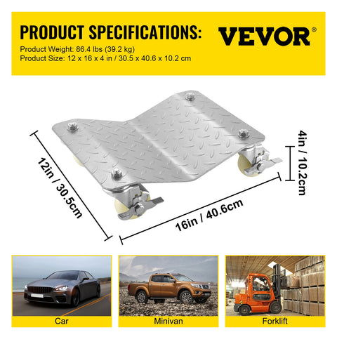 2 Pcs Tire Wheel Dollies 12"X16" Platform Size Wheel Car Dolly 3" Caster Wheel Dolly for Vehicle Car Auto Repair (2 Pcs)