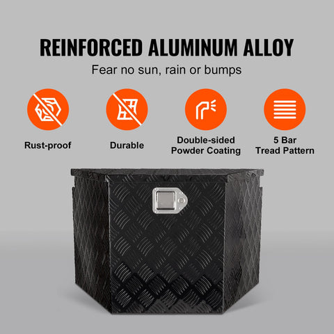 Trailer Tongue Box, Aluminum Alloy Diamond Plate Tongue Box Tool Chest, Heavy Duty Trailer Box Storage with Lock and Keys, for Pickup Truck, RV, Trailer, 737 x 410 x 460 mm/29x16.5x18inch