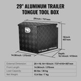 Trailer Tongue Box, Aluminum Alloy Diamond Plate Tongue Box Tool Chest, Heavy Duty Trailer Box Storage with Lock and Keys, for Pickup Truck, RV, Trailer, 737 x 410 x 460 mm/29x16.5x18inch