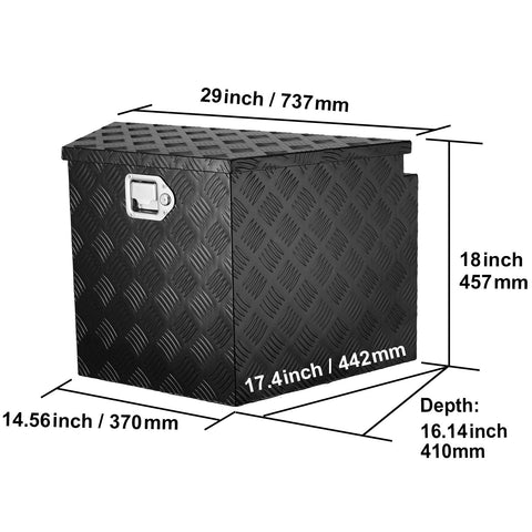 Trailer Tongue Box, Aluminum Alloy Diamond Plate Tongue Box Tool Chest, Heavy Duty Trailer Box Storage with Lock and Keys, for Pickup Truck, RV, Trailer, 737 x 410 x 460 mm/29x16.5x18inch