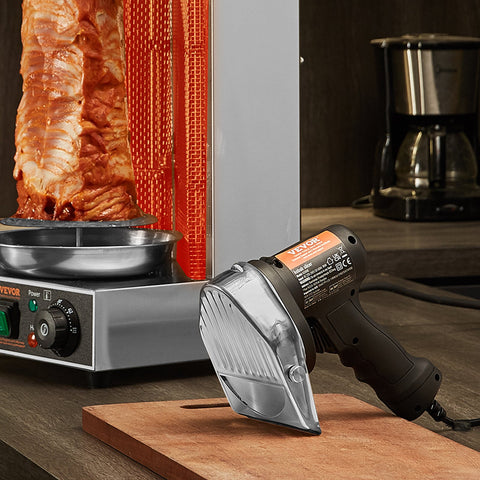 Electric Shawarma Knife, 80W Professional Turkish Kebab Knife, Commercial Stainless Steel Gyro Cutter, Doner Kebab Meat Slicer with 2 Blades, Φ4"/100mm Blade Diameter, 0-8mm Adjustable Thickness