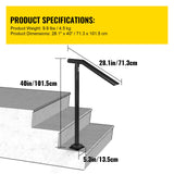 1-3 Step Handrail Railing for Steps Steel 150 kg Capacity with Screw Kit
