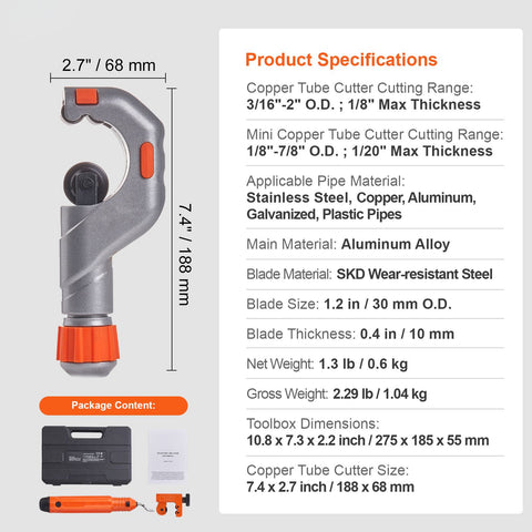 3PCS Tubing Cutter Set, 3/16"-2" O.D. Copper Pipe Cutter, 1/8"-7/8" O.D. Mini Tube Cutter and Deburring Tool, Heavy Duty Pipe Cutter Set for Copper, Aluminum, Stainless Steel, Plastic Pipes