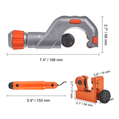 3PCS Tubing Cutter Set, 3/16"-2" O.D. Copper Pipe Cutter, 1/8"-7/8" O.D. Mini Tube Cutter and Deburring Tool, Heavy Duty Pipe Cutter Set for Copper, Aluminum, Stainless Steel, Plastic Pipes