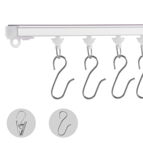 Ceiling Curtain Track Set, 9.9 FT/3 Meter, Self Adhesive, No Drill Ceiling Track System for Curtains, Room Divider Curtain Track Ceiling Mounted for Living Room with Hooks and Hardware, White